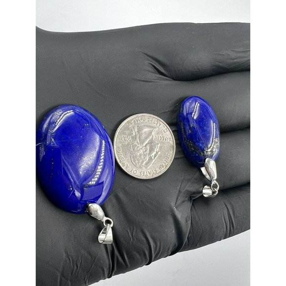2 lapis lazuli pendant brass Mine 4 Afghanistan Dark Blue Natural He & She - Picture 3 of 8
